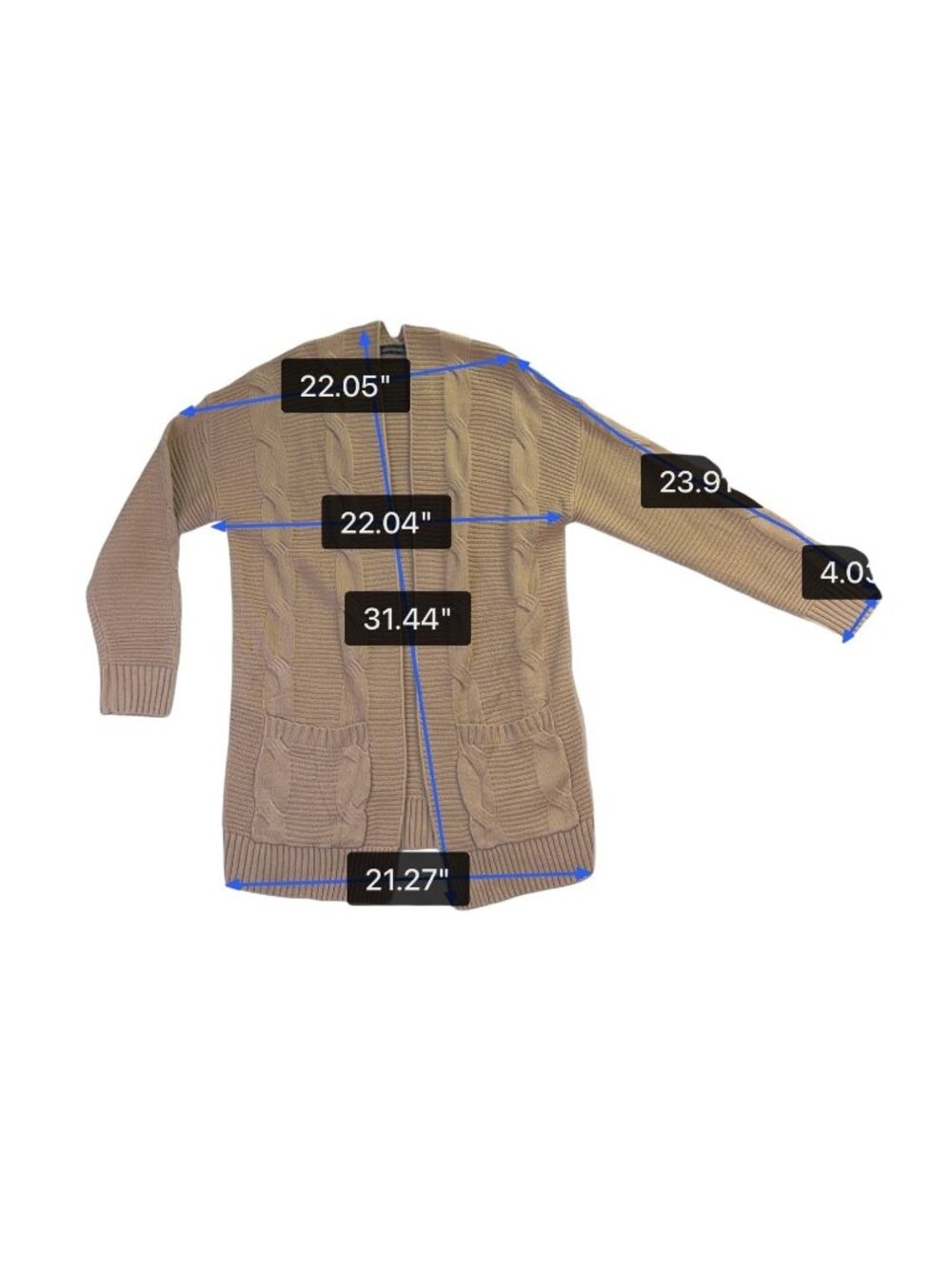 Merokeety Womens Beige Cable Knit Cardigan Sweater Open Front Pockets Size M - Picture 10 of 10